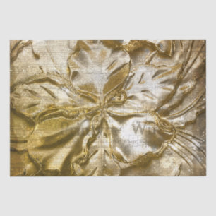 Papier Mousseline Motif floral doré à relief vintage sur fond paille