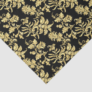 Papier Mousseline Motif floral gothique noir et or