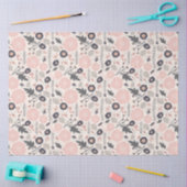 Papier Mousseline Motif floral gris rose noir (Artisanat)