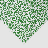 Papier Mousseline Motif floral mignon vert foncé blanc Damas (Détail)