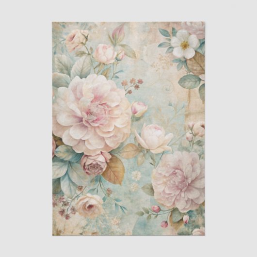 Papier Mousseline Motif floral pastel doux avec pivoines (Recto)