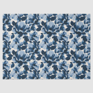 Papier Mousseline Motif floral pictural bleu et marine