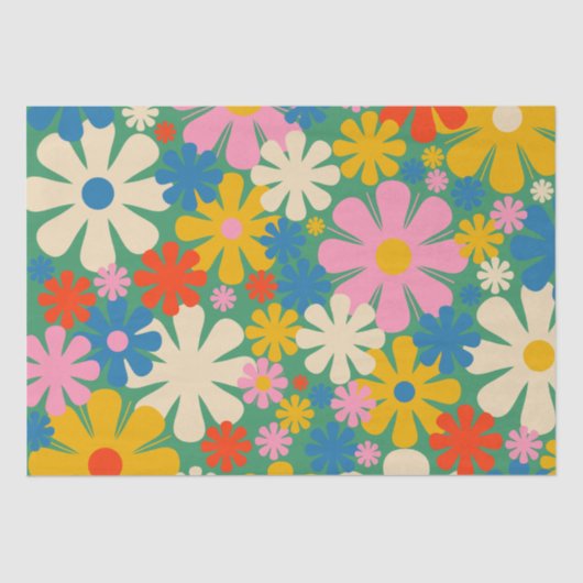 Papier Mousseline Motif floral rétro et coloré (Recto)