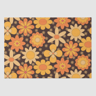 Papier Mousseline Motif floral rétro groovy jaune et orange