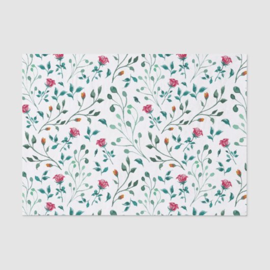 Papier Mousseline Motif Floral Rustique & Foliage Vert (Recto)
