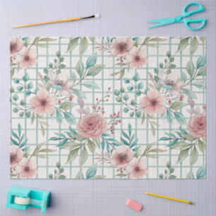 Papier Mousseline Motif floral Soft Rose et Peach Flower élégant