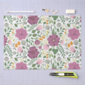 Papier Mousseline Motif Floral tendance rose jaune pourpre vert (Artisanat)