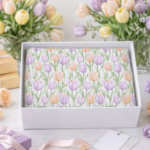 Papier Mousseline Motif floral tulipe aquarelle vert pourpre