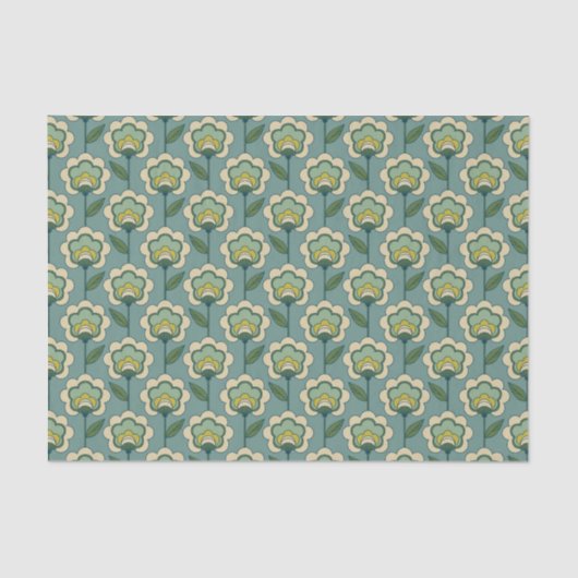 Papier Mousseline Motif floral turquoise et jaune (Recto)
