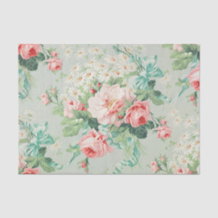 Papier Mousseline Motif floral vintage de roses aquamarine