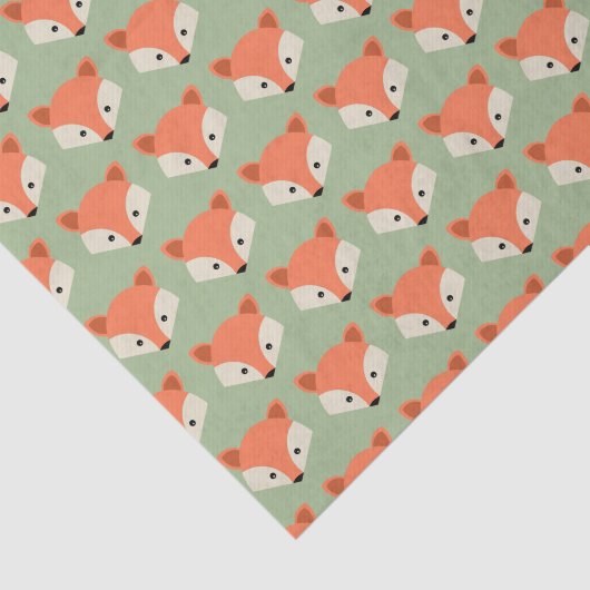 Papier Mousseline Motif Fox mignon sur vert (Détail)