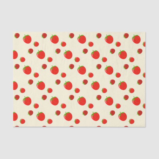 Papier Mousseline Motif fraise rouge sur rose pâle (Recto)