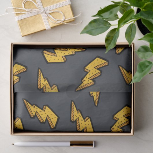 Papier Mousseline Motif Fun Yellow Grey Lightning (Cadeau)