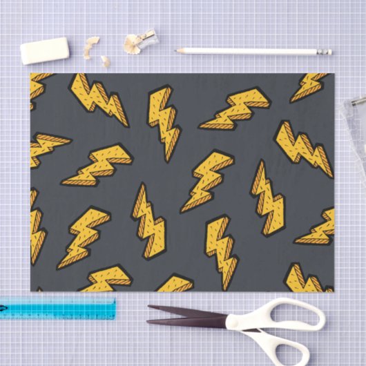 Papier Mousseline Motif Fun Yellow Grey Lightning (Artisanat)