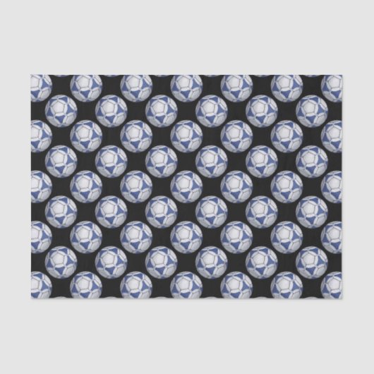 Papier Mousseline Motif Futbal bleu et blanc (Recto)