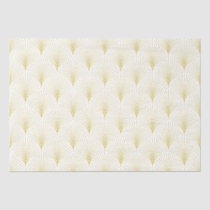Papier Mousseline Motif Géométrique Art Déco En Or & Blanc