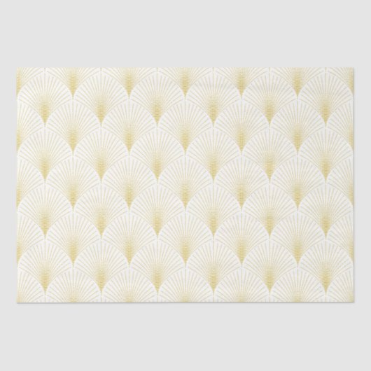 Papier Mousseline Motif Géométrique Art Déco En Or & Blanc (Recto)