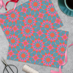 Papier Mousseline Motif géométrique en mosaïque rouge rose turquoise