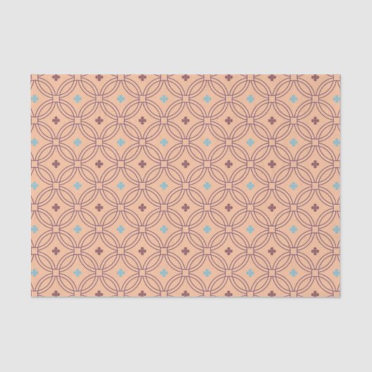 Papier Mousseline Motif géométrique interversible rose et bleu rétro (Recto)