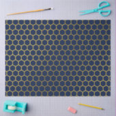Papier Mousseline Motif géométrique marine bleu et or Hexagon (Artisanat)