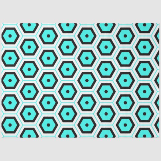 Papier Mousseline Motif géométrique Turquoise noir blanc (Recto)