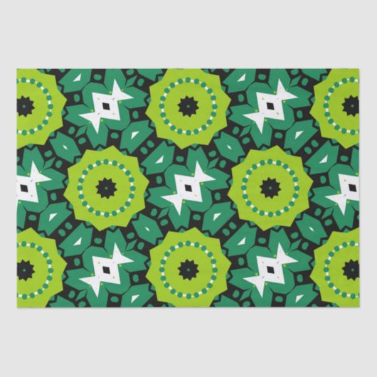 Papier Mousseline Motif géométrique Vibrant Lime Vert noir et blanc (Recto)