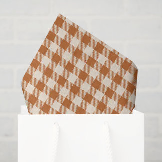 Papier Mousseline Motif Gingham Orange Brûlé Automnal carreauté