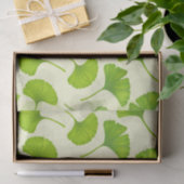 Papier Mousseline Motif Ginkgo sur blanc (Cadeau)