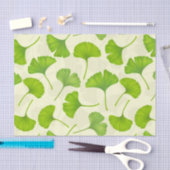 Papier Mousseline Motif Ginkgo sur blanc (Artisanat)