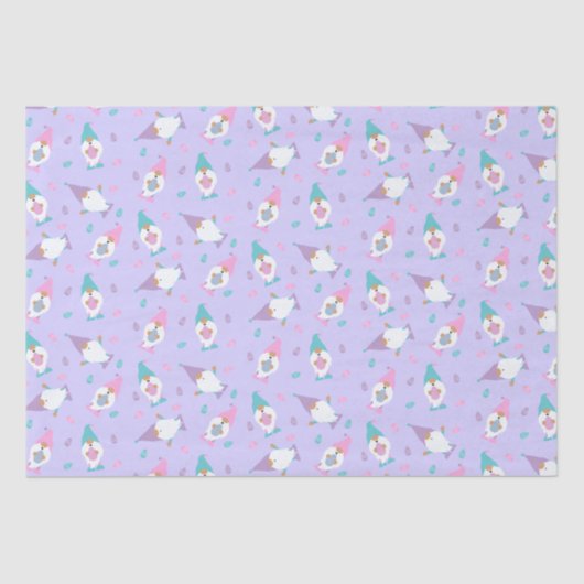 Papier Mousseline Motif Gnome de Pâques violet rose bleu (Recto)