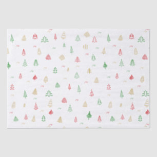Papier Mousseline Motif Gold Green Red Christmas Trees