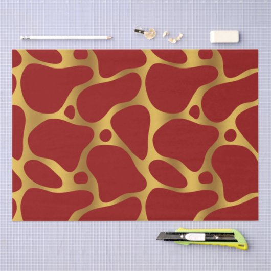 Papier Mousseline Motif Gold & Red Giraffe (Artisanat)