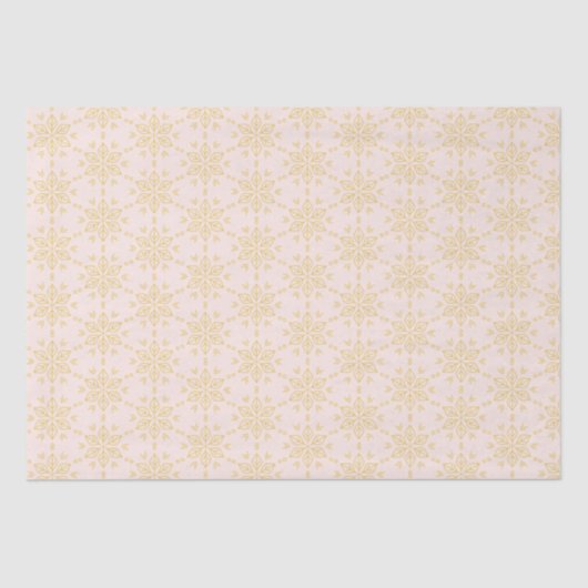 Papier Mousseline Motif Gold Snowflake sur rose (Recto)