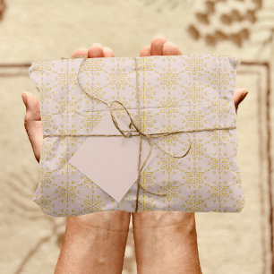 Papier Mousseline Motif Gold Snowflake sur rose