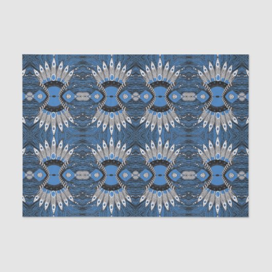 Papier Mousseline Motif graphique Boho Blue Feather (Recto)