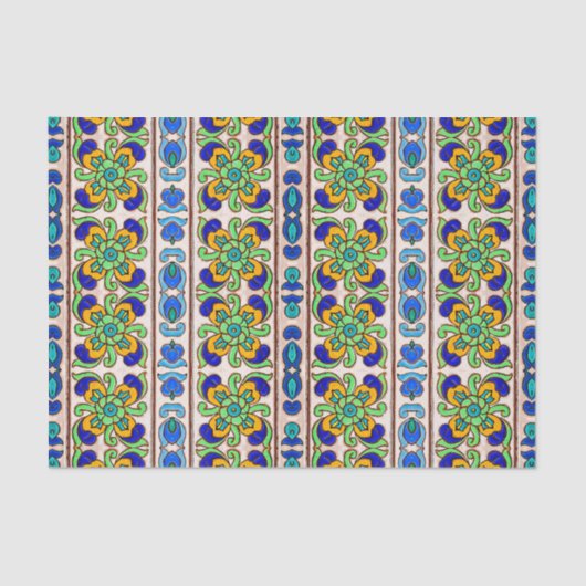 Papier Mousseline Motif graphique orange bleu vintage (Recto)