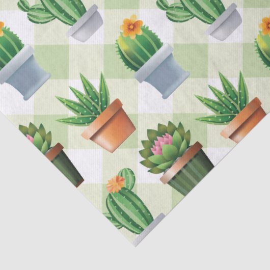Papier Mousseline Motif Green En vichy Cactus (Détail)