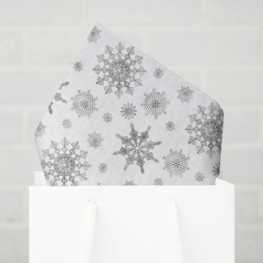 Papier Mousseline Motif Gris Argent Des Snowflakes (Sac cadeau)