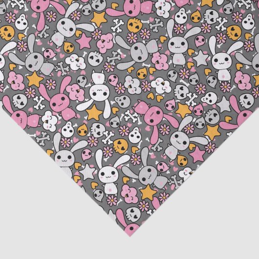 Papier Mousseline motif gris de kawaii (Détail)