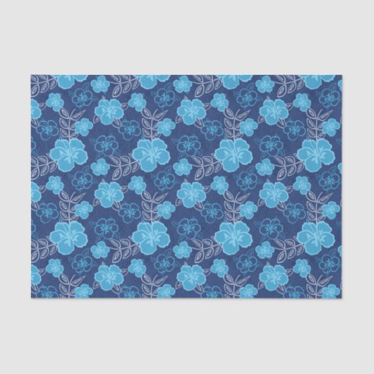 Papier Mousseline Motif hawaïen bleu de ketmie (Recto)