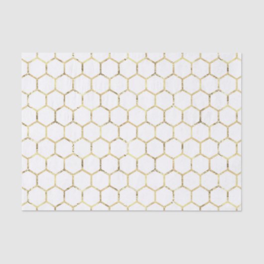 Papier Mousseline Motif Honeycomb à huile d'or désossé sur blanc (Recto)