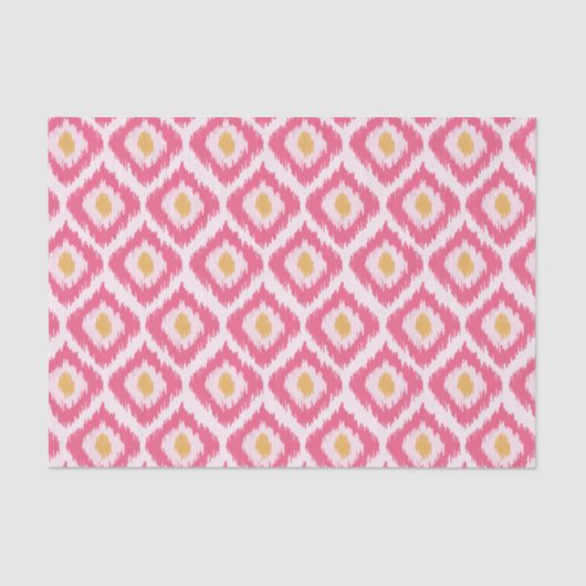 Papier Mousseline Motif Ikat Diamant Rose (Recto)
