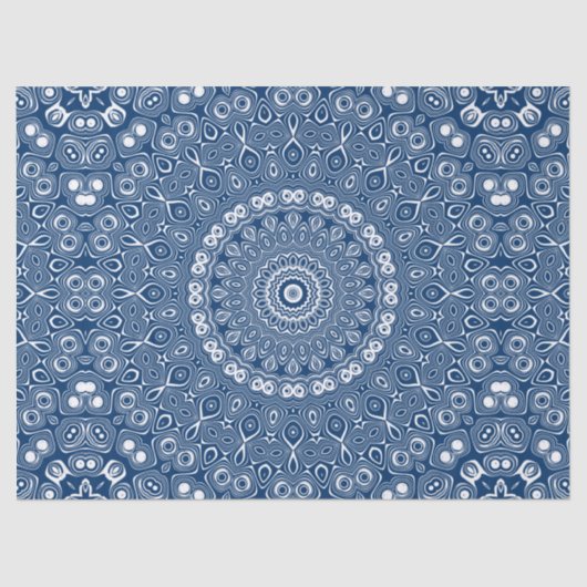 Papier Mousseline Motif Indigo Blue Mandala (Recto)