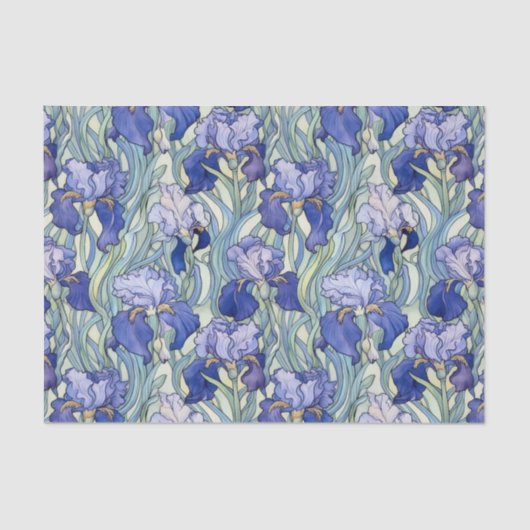 Papier Mousseline Motif iris bleu chic (Recto)
