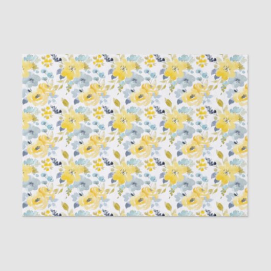Papier Mousseline Motif jaune et bleu d'aquarelle (Recto)