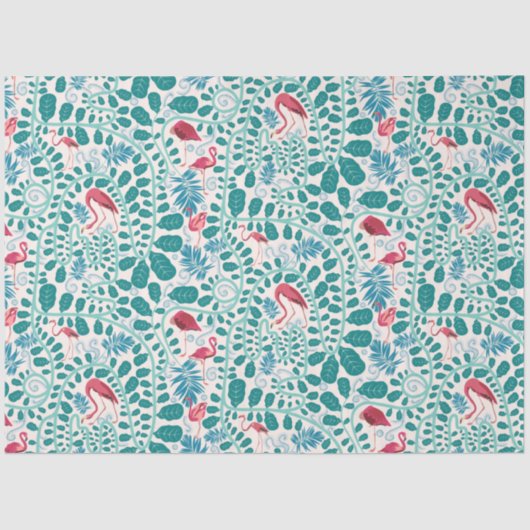 Papier Mousseline Motif Jungle de Flamant rose luxuriant *Soft Breez (Recto)