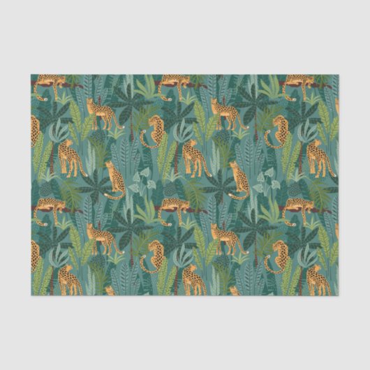 Papier Mousseline Motif jungle léopard Fond vert (Recto)