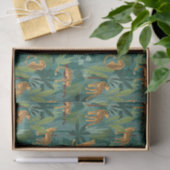 Papier Mousseline Motif jungle léopard Fond vert (Cadeau)