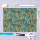 Papier Mousseline Motif jungle léopard Fond vert (Artisanat)
