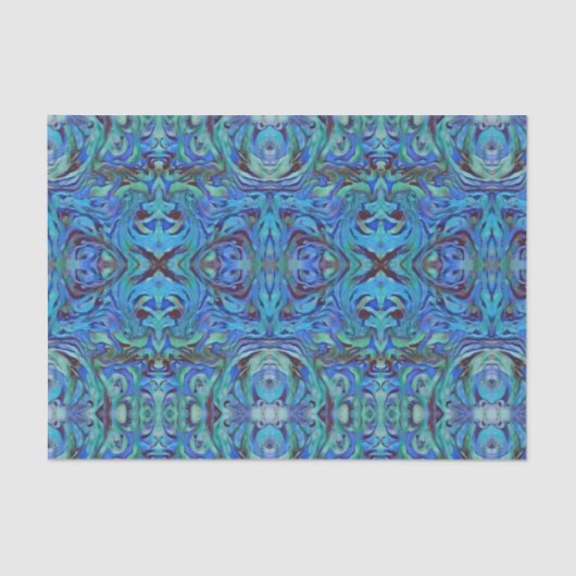 Papier Mousseline Motif Kaleidoscope en Blues Cool Turquoise et vert (Recto)